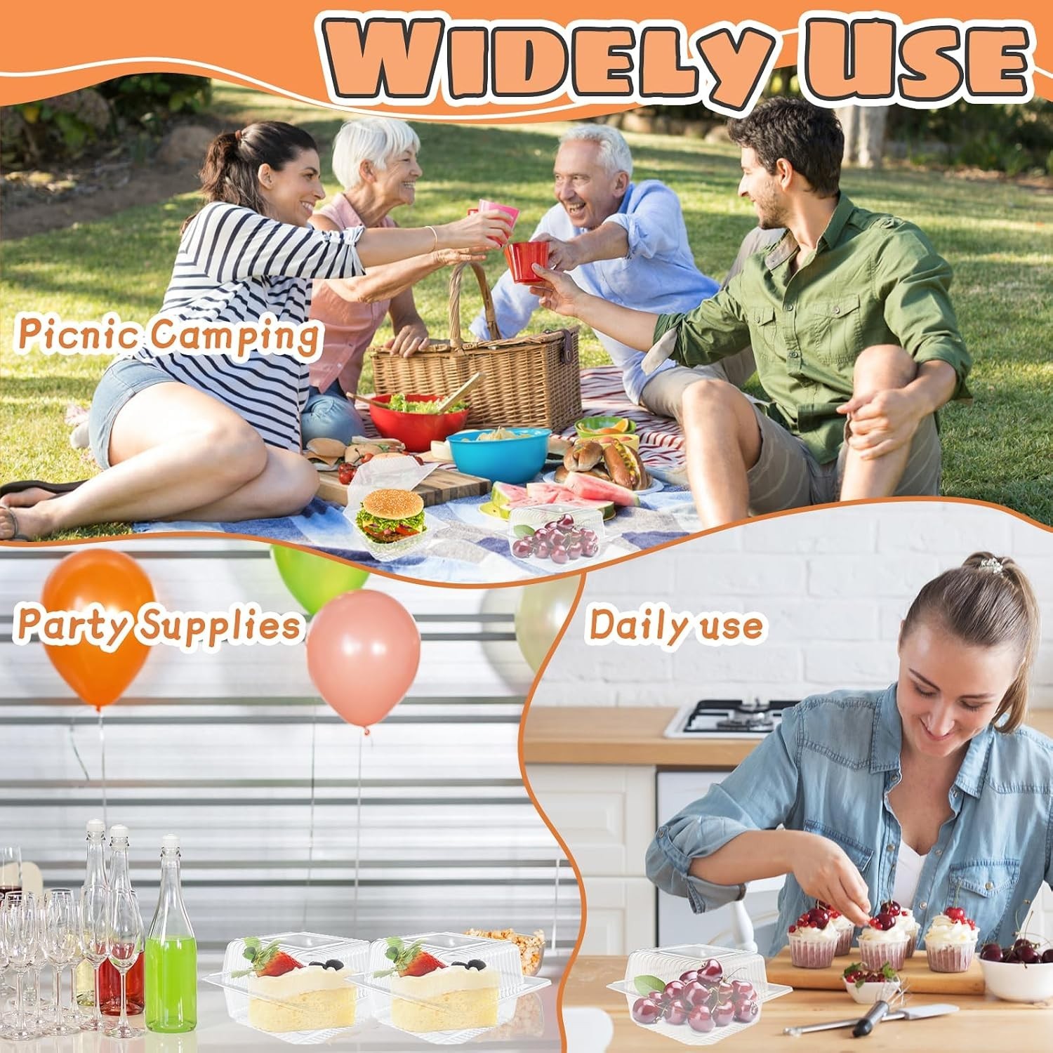 50 Pcs Clear Plastic Clamshell Containers – Perfect for Salads & Desserts