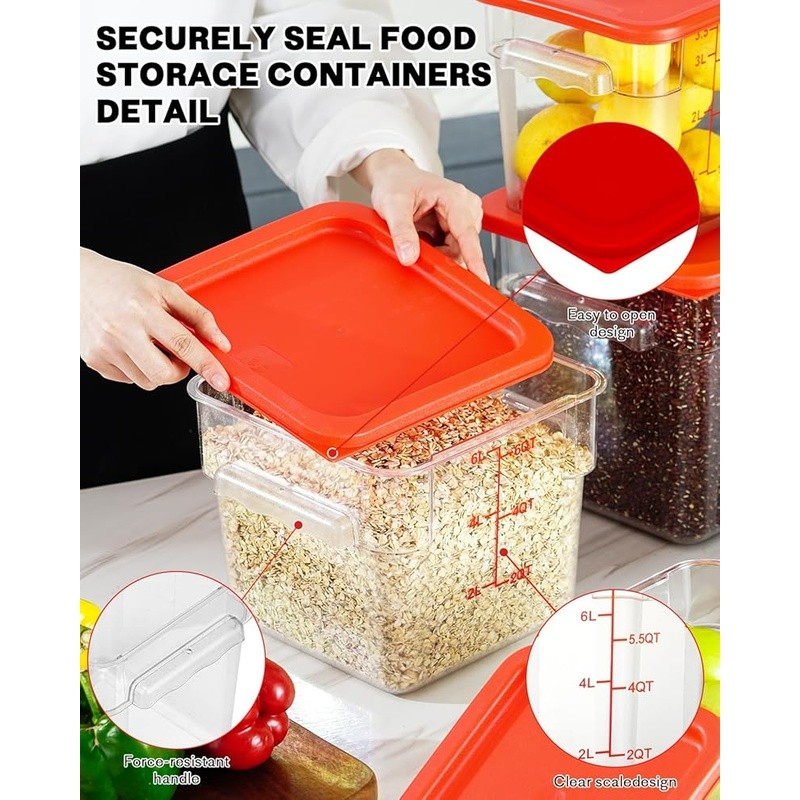 Food Storage Container Set 4PC 8QT Clear Durable Stackable BPA Free Lids Labels