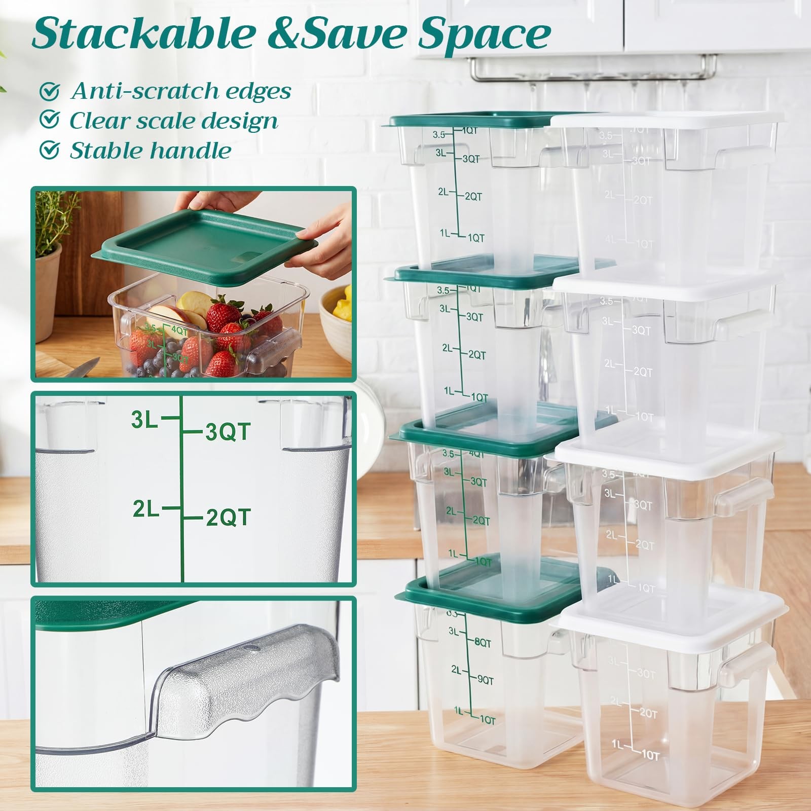 Lallisa 8 Pack 4 Qt Clear Food Storage Container with Handles and Lid Commerc…