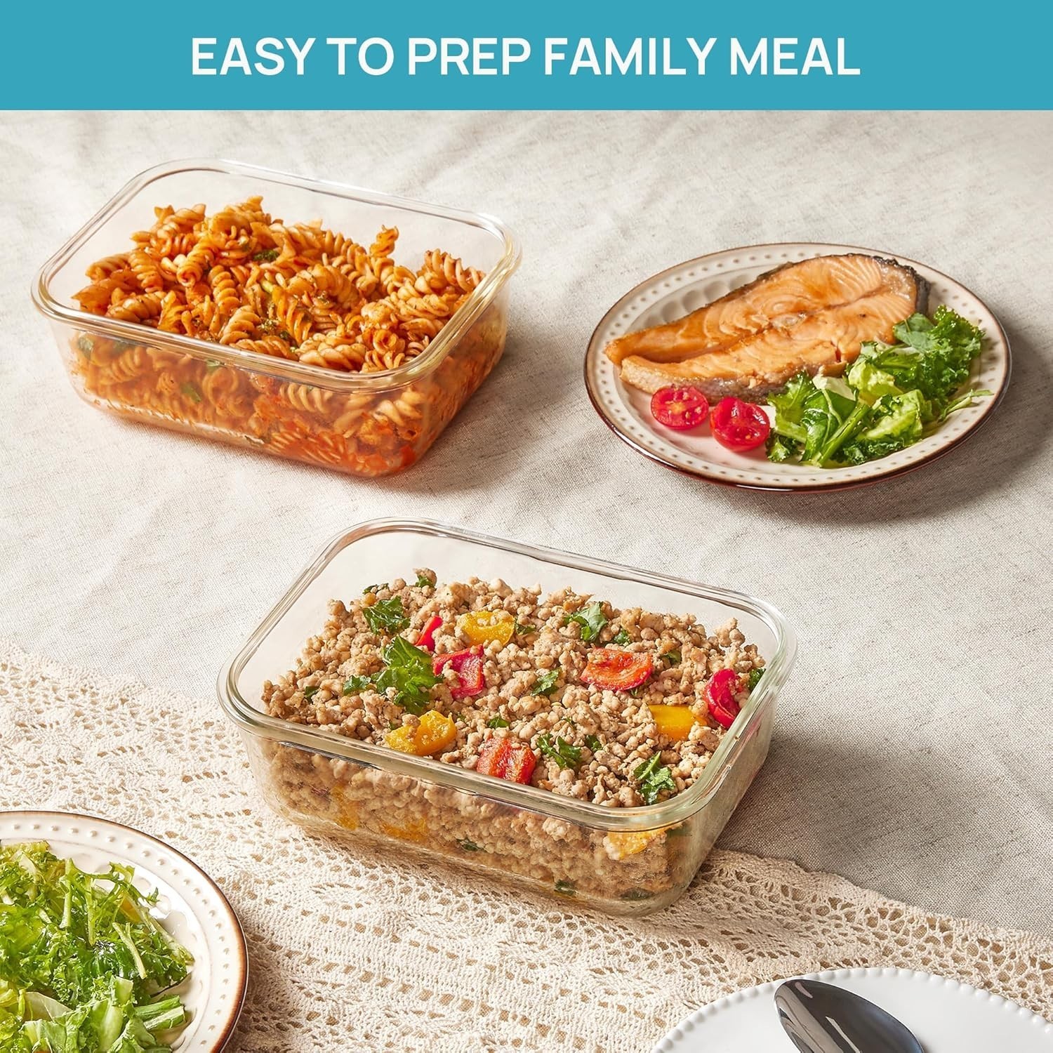 2Pack 1860ml/63oz Large Glass Storage Containers W/Lids Meal Prep Food Container