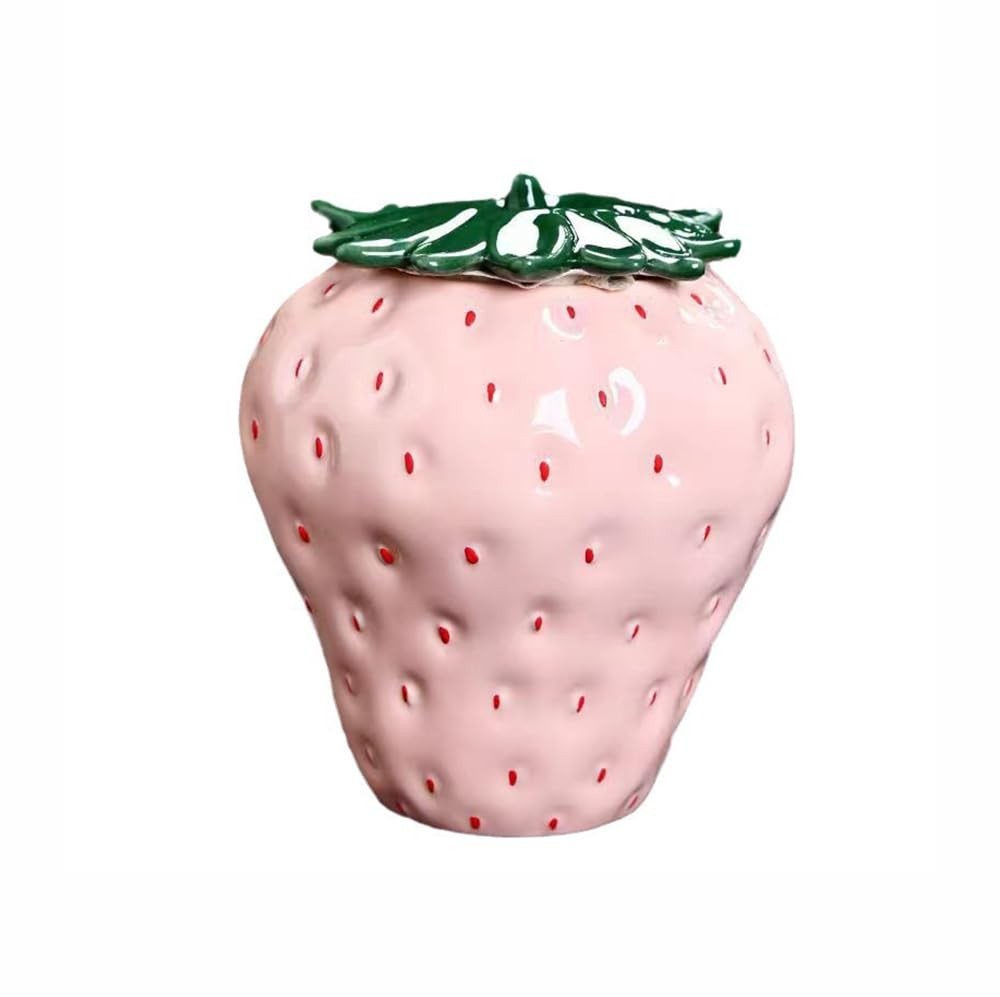 123Arts Container Strawberry Candy Dish Ceramic Food Storage with Seal Pink