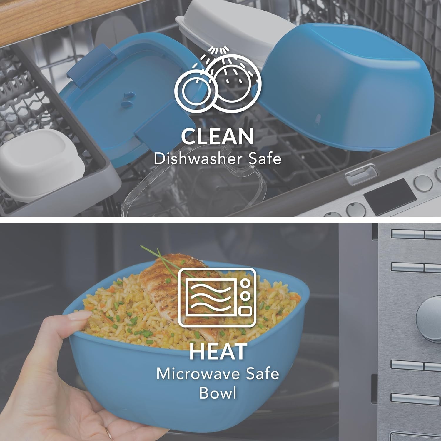 Adult Blue Salad Container with 4-Compartment Tray and Accessories