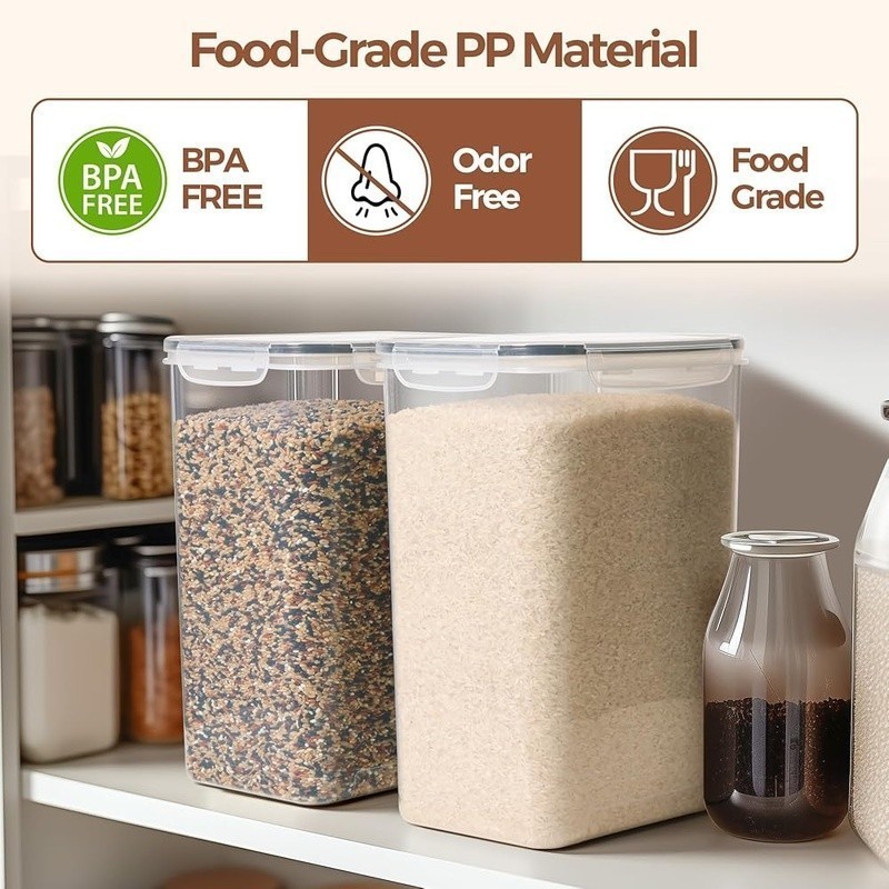 Airtight Food Storage Containers Rice Flour Pet Food W/ Measuring Cups Labels US