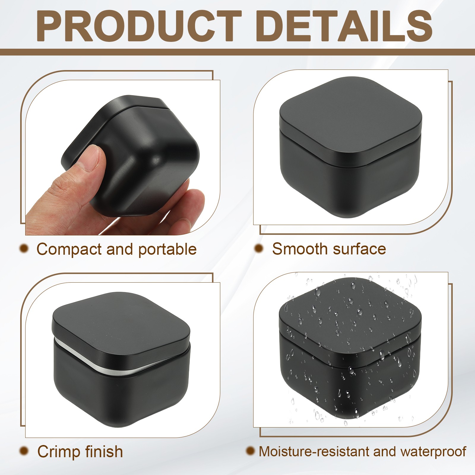 2 Pcs Square Tin Can with Lids, 2.2 x 2.2 x 1.7″ Small Metal Tins, Black