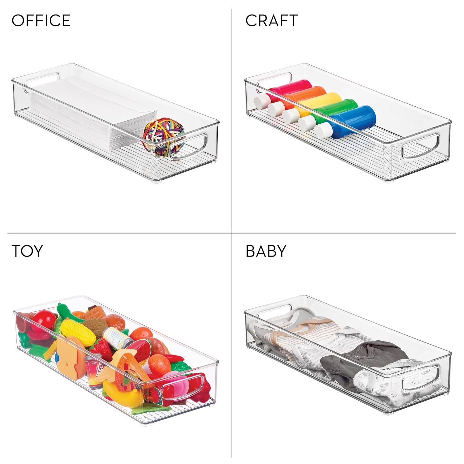 Clear Extra Long Stackable Slim Kitchen Storage Bins 16x6x3 2 Pack