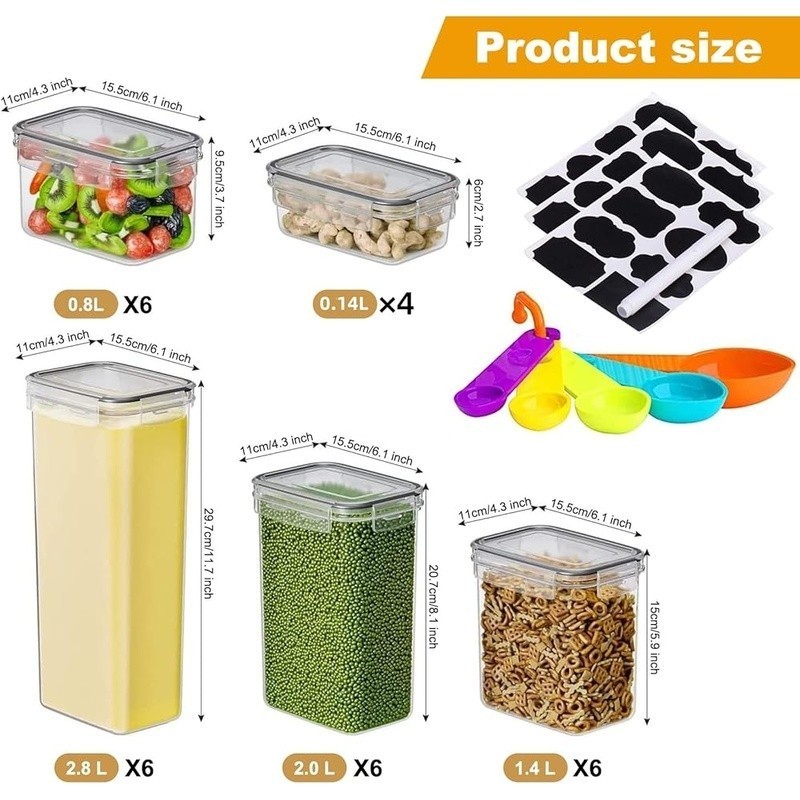 Airtight Food Storage Containers 28 Pcs Leak Proof Organizers Labels Spoons New