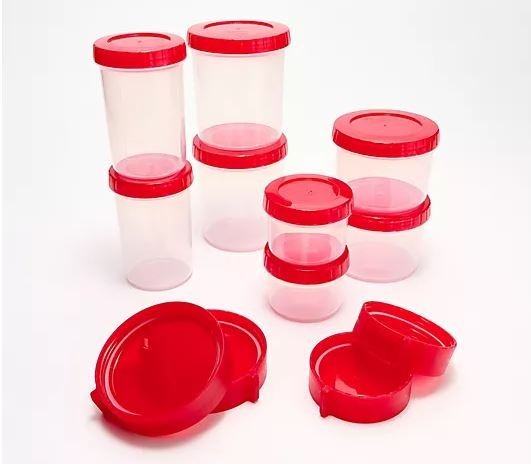 LocknLock 8-Pc Twist Lid Canisters with 4 Interlocking Lids K91967 Red