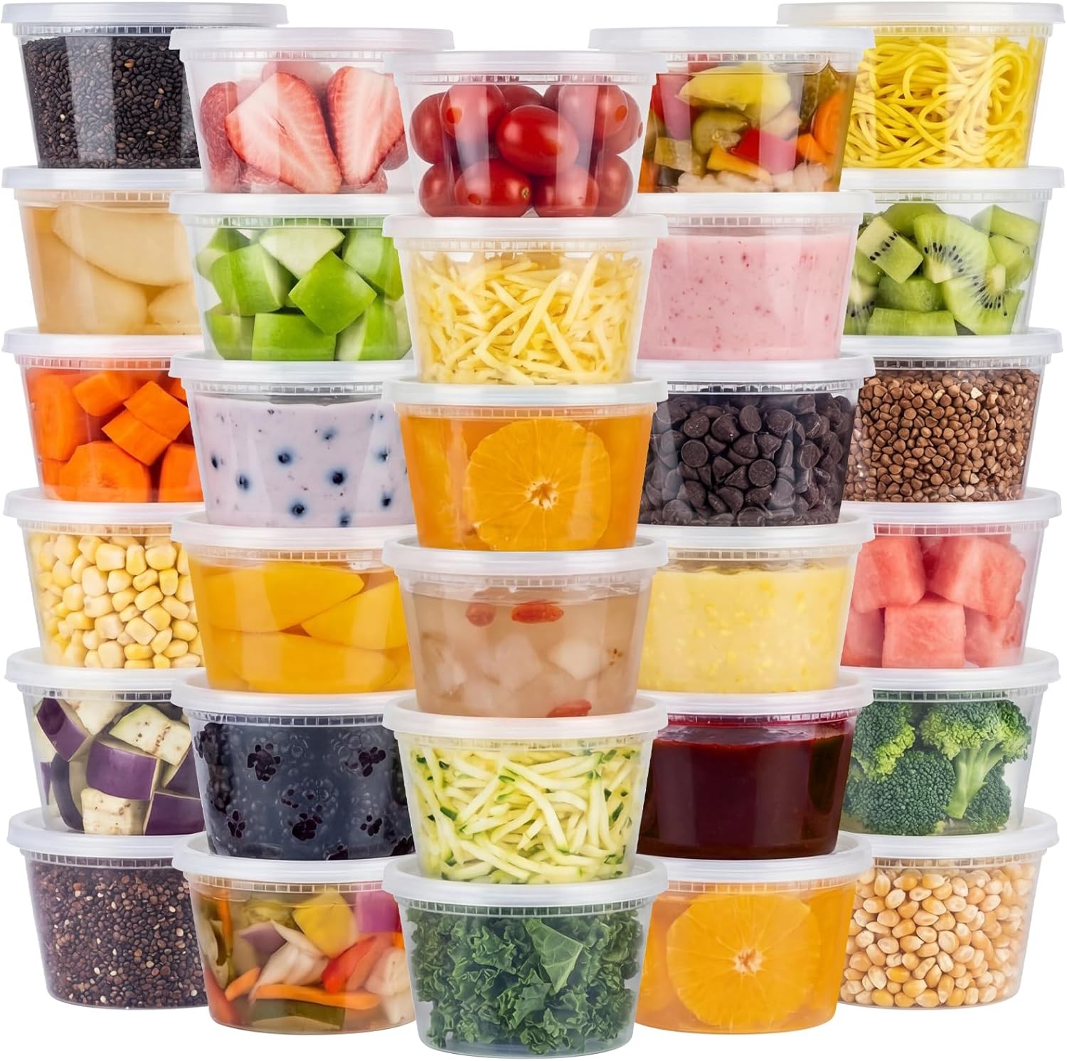 96 Pack 192-Piece Deli Containers W/ Lids 32/16/12/8 oz X 24 Set Each Leak-Proof