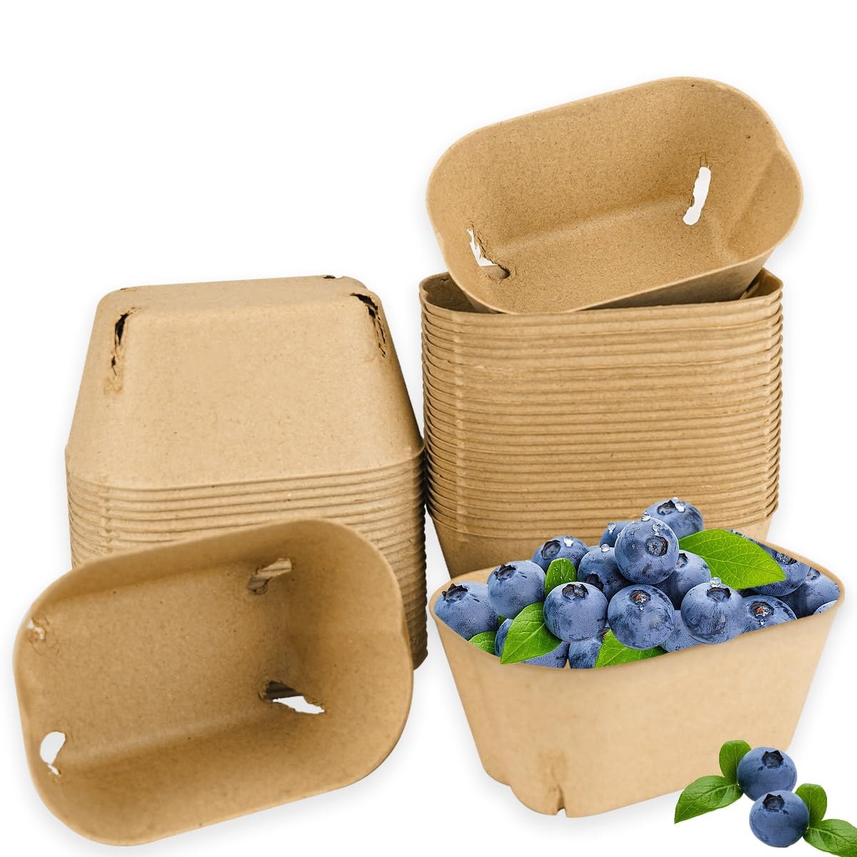 50 Count Pulp Fiber Berry Basket Produce Basket Container for Produce Cardboa…