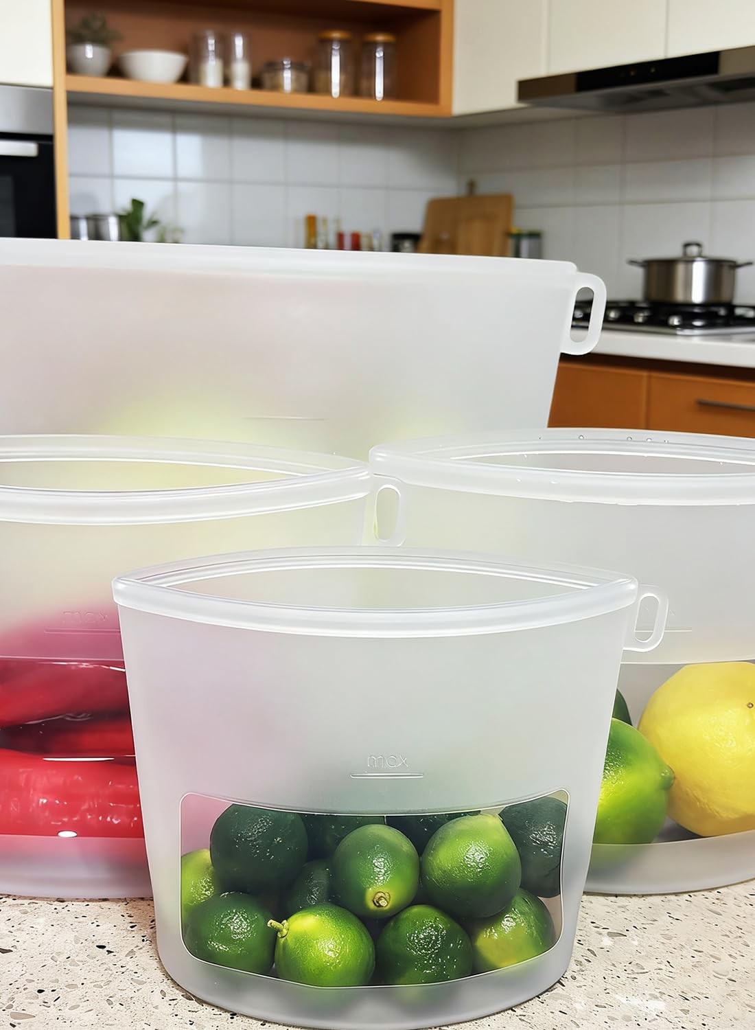 Reusable Silicone Food Storage Bags (Set of 4), Dishwasher Oven Microwave Fre…