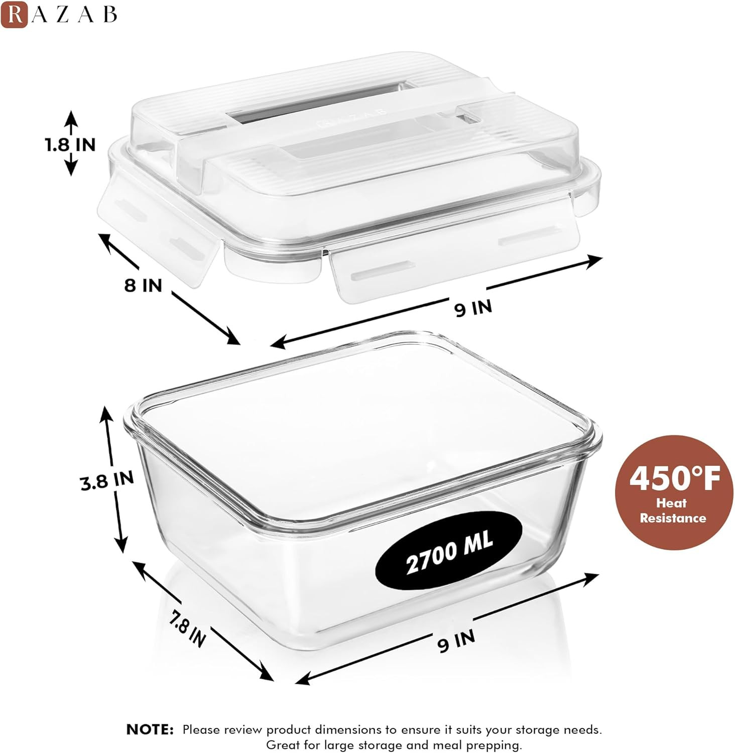Large 2700ml Glass Food Storage Containers with Lids – Oven & Microwave Safe