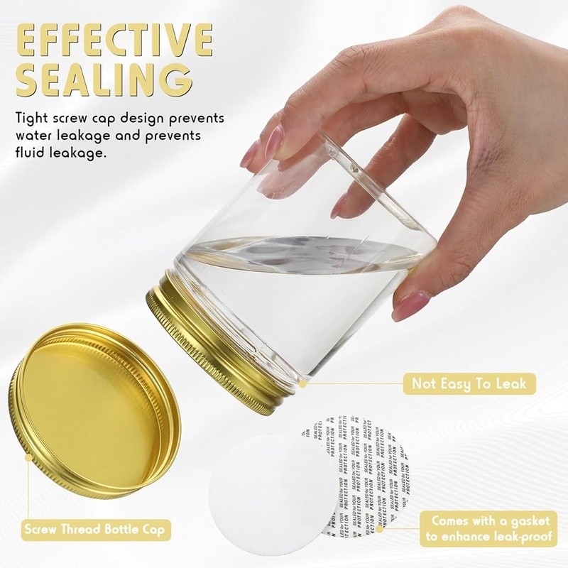 Clear Plastic Storage Containers W/ Gold Lids 60 Pack Durable Jars Food Crafts