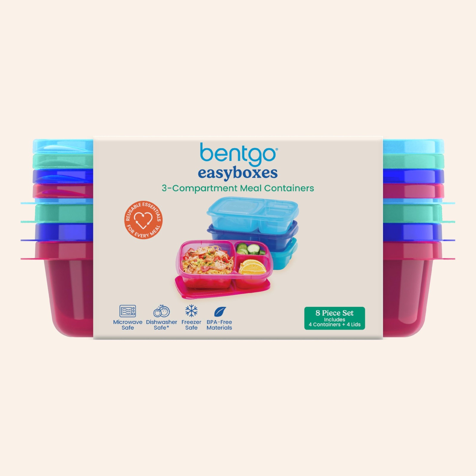 Bentgo Easyboxes – Original Stackable Lunch Boxes – Jewel Brights (4-Pack)