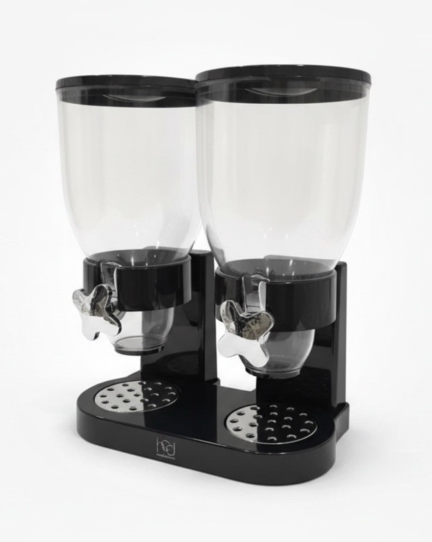 Honey-Can-Do Double Cereal Dispenser with Portion Control Black Chrome KCH-06121