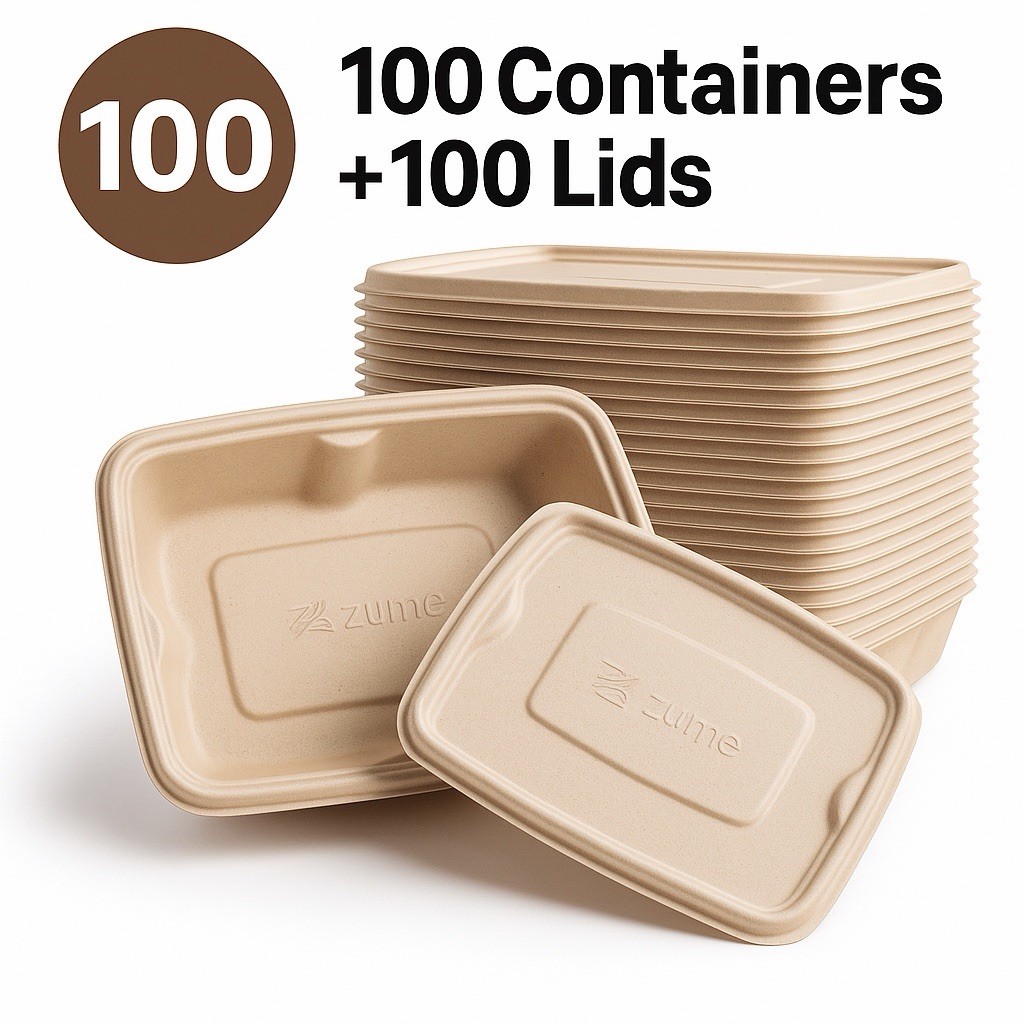 750ml Compostable Food Containers with Lids – 100 Pack | Leak-Proof
