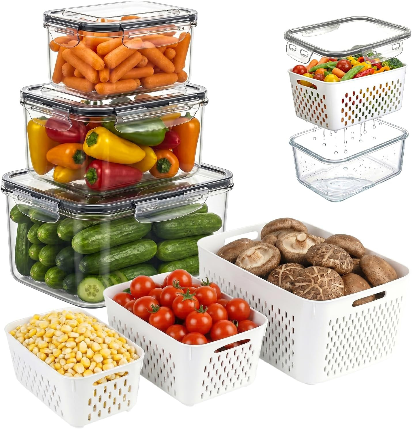 Vegetable Containers for Fridge, Stay Fresh Fruit Vegetable Storage Containers w