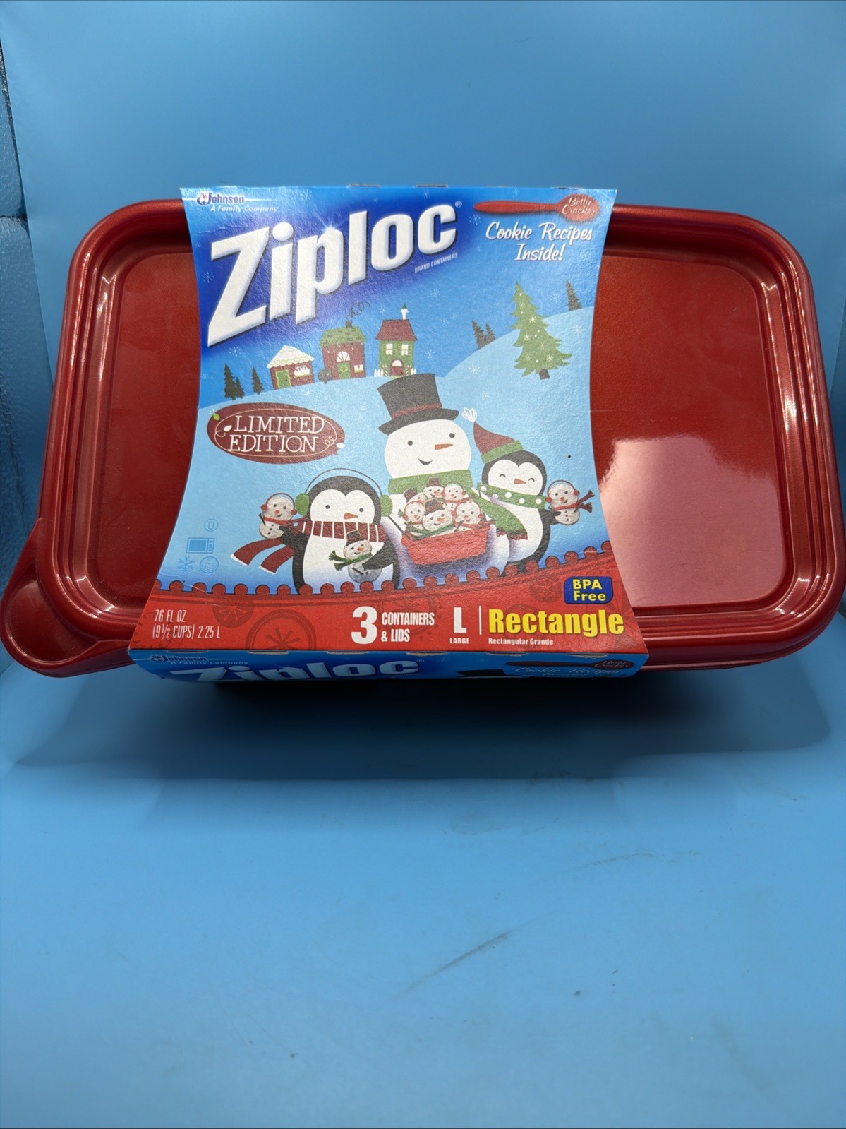 NEW Ziploc Limited Edition Holiday Rectangle Containers Red 3 Count Cookies