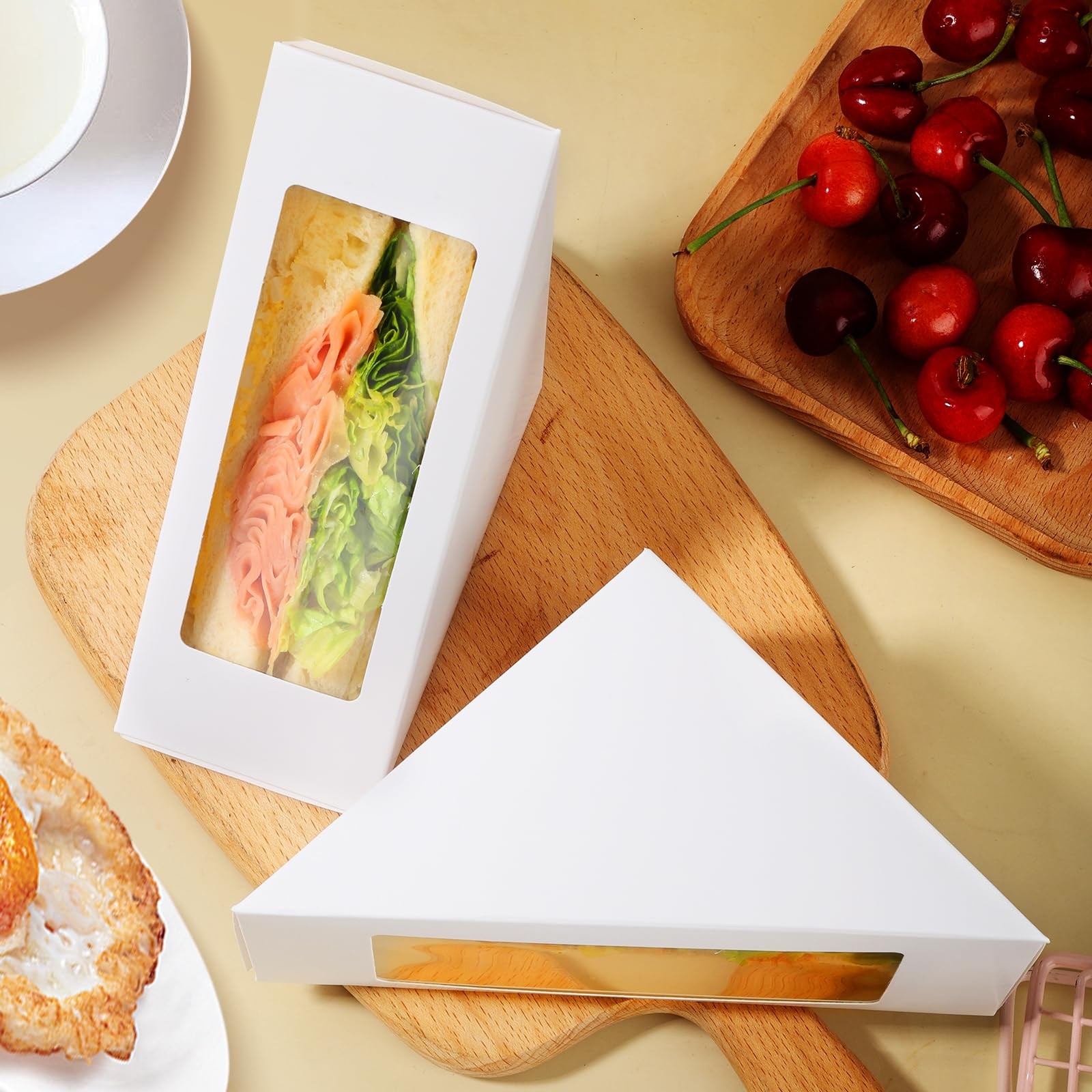 100 PCS Triangle Paper Sandwich Boxes 4.7×4.7×2.6 Inch Packaging Take Out