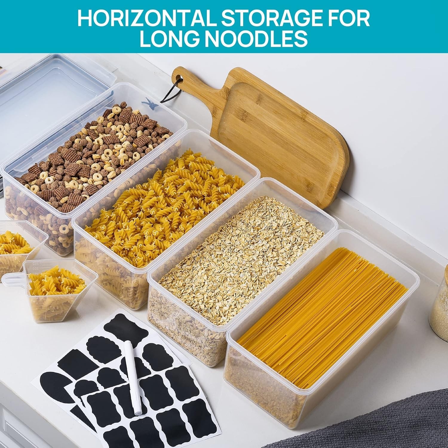 Airtight Food Storage Containers with Lids 4PCS Set 3.2L, Plastic Spaghetti C…