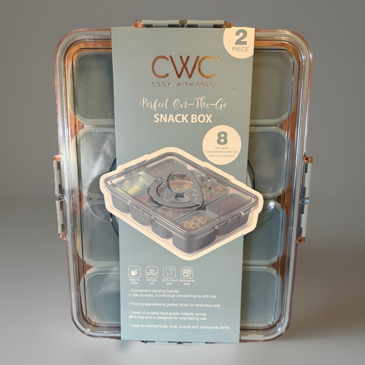 CWC Snack Box Set 16 Containers 7oz BPA Free Airtight w/ Lids Teal Blue/Green