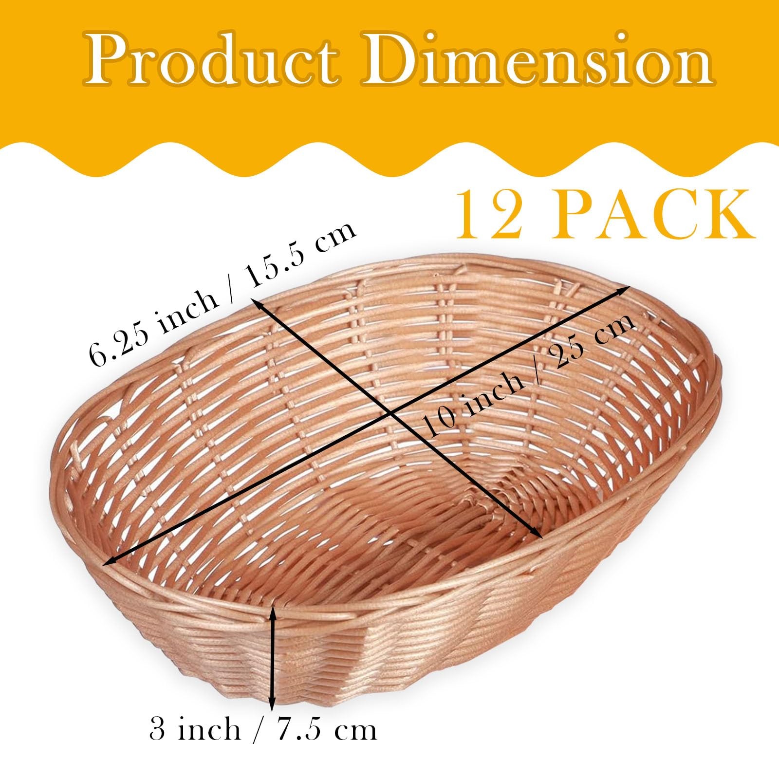 12 Pack Plastic Oval Basket, Empty Bread Basket 10 x 6.25 x 3 Inch Food Stora…