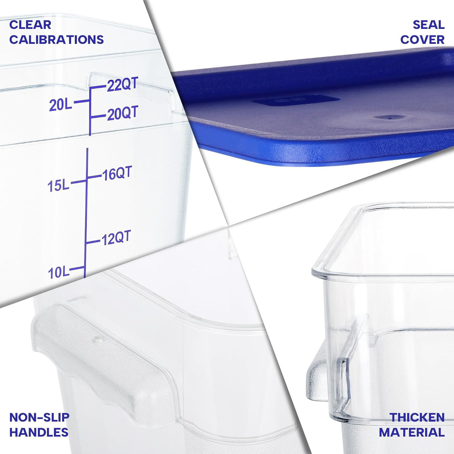 4 Pack Food Storage Containers, 22 Quart with Lids, Square Commercial Containers