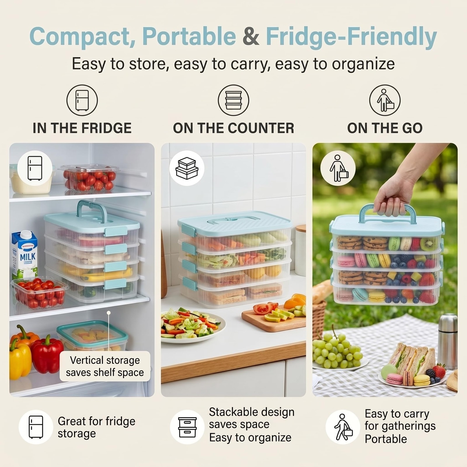 Splotiva 4 Tier Stackable Food Storage Container with White & Mint Green