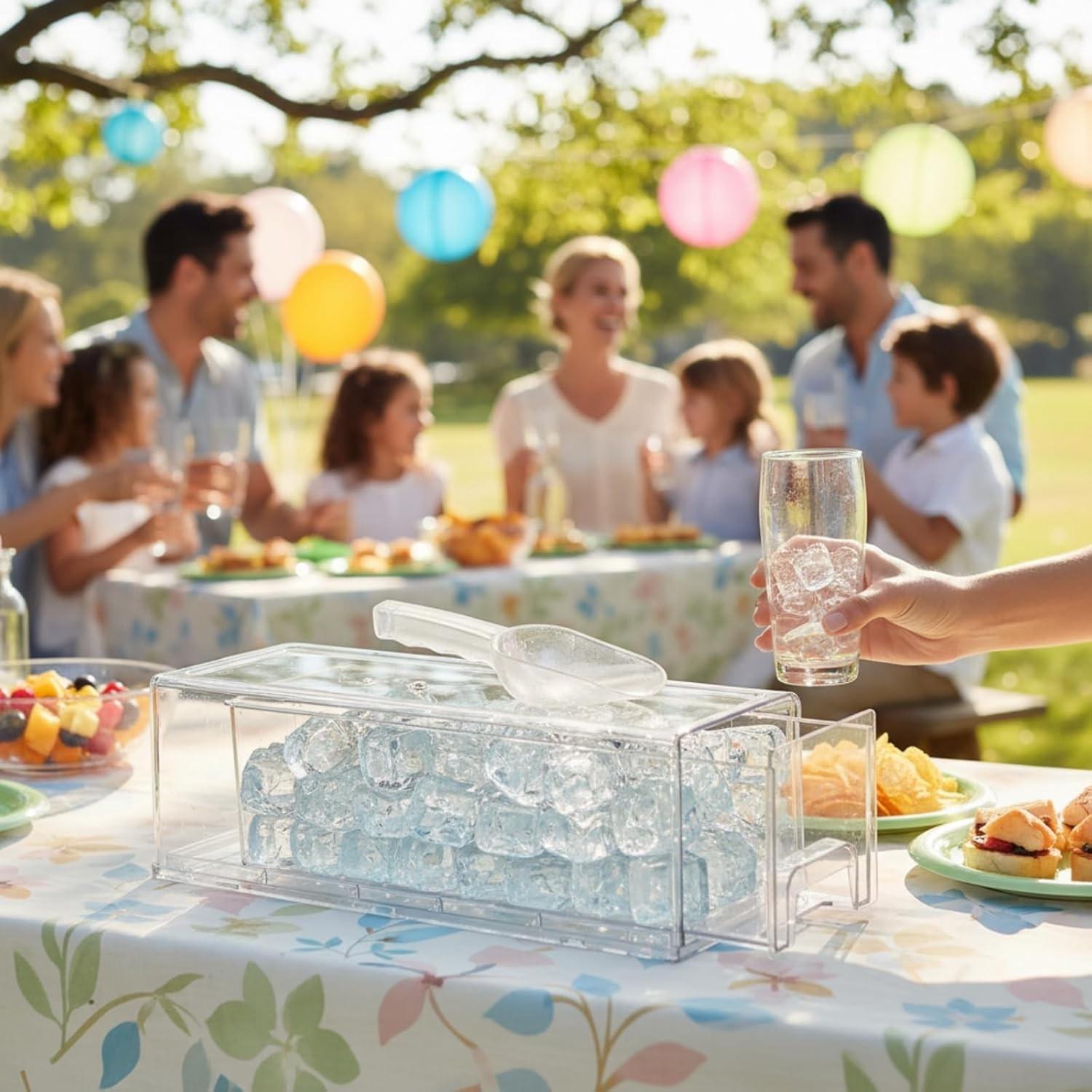 Stackable Ice Storage Bin Freezer W/ Scoop Clear Pull-Out Ice Bucket Plastic