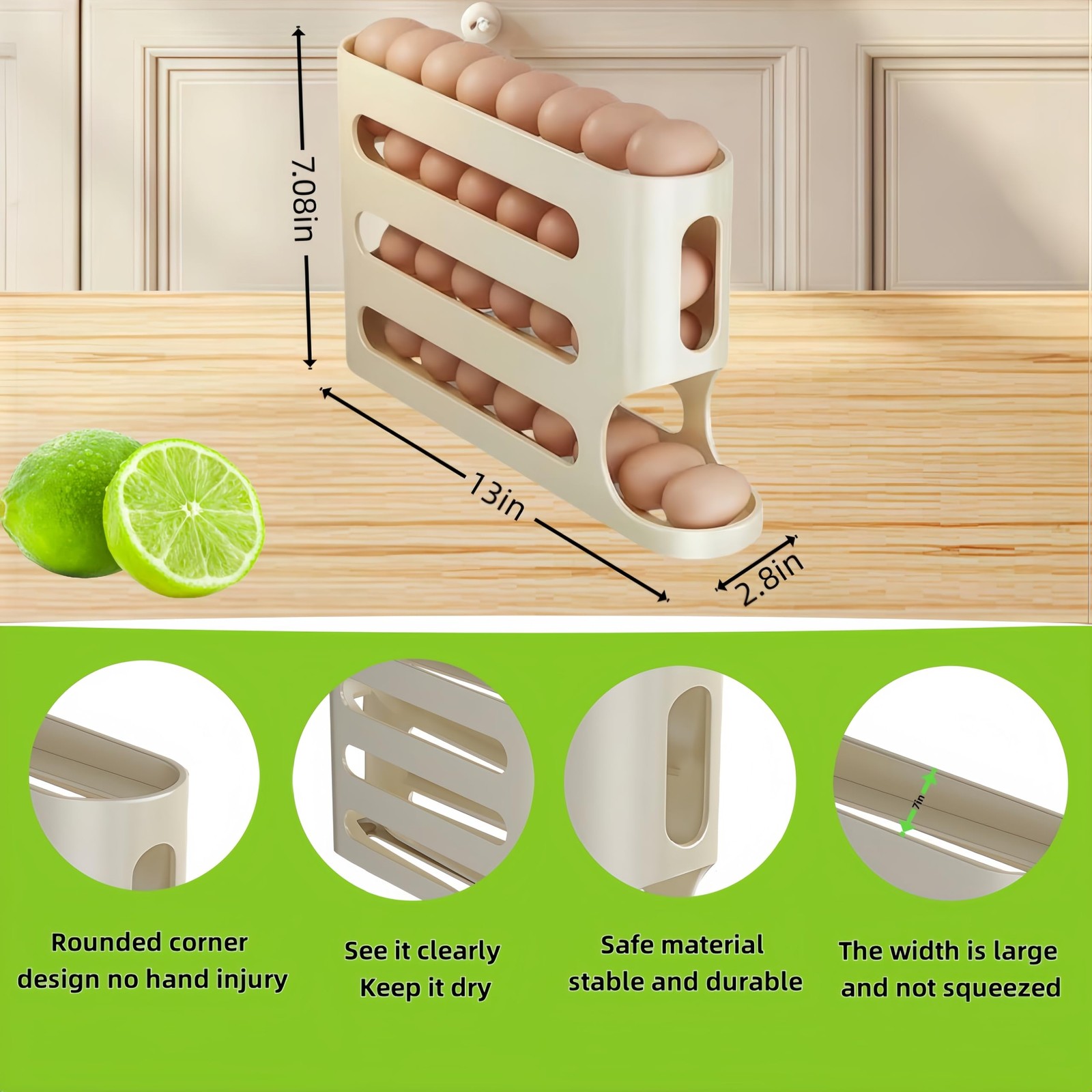 Egg Holder for Fridge, Egg container for refrigerator, Space-Saving Automatic…