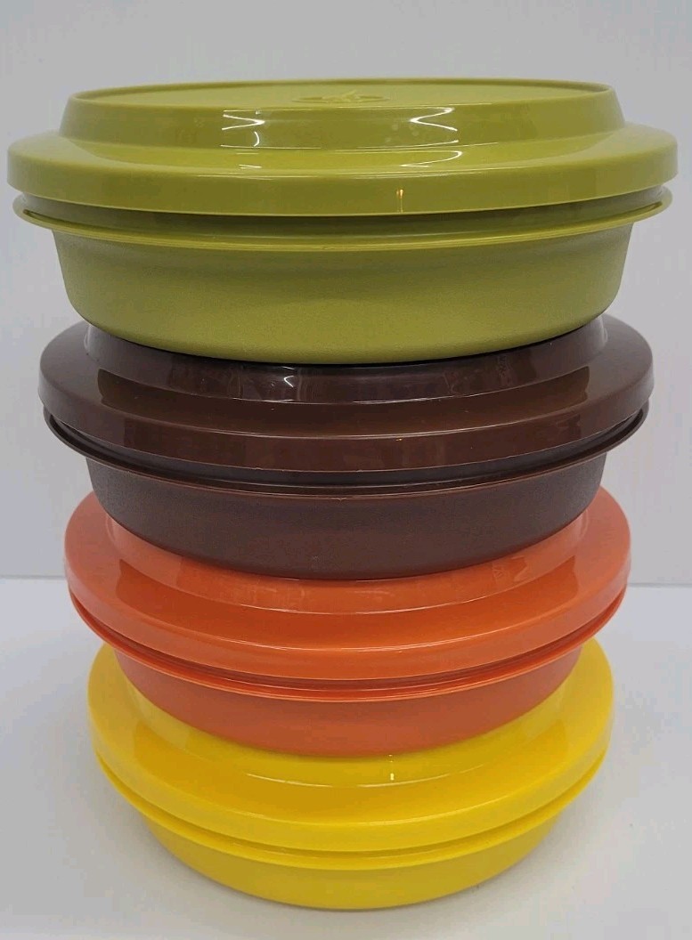 70s 80s Tupperware #1206 Harvest Colors Seal N Serve 4 Bowl Set Storage W Lids
