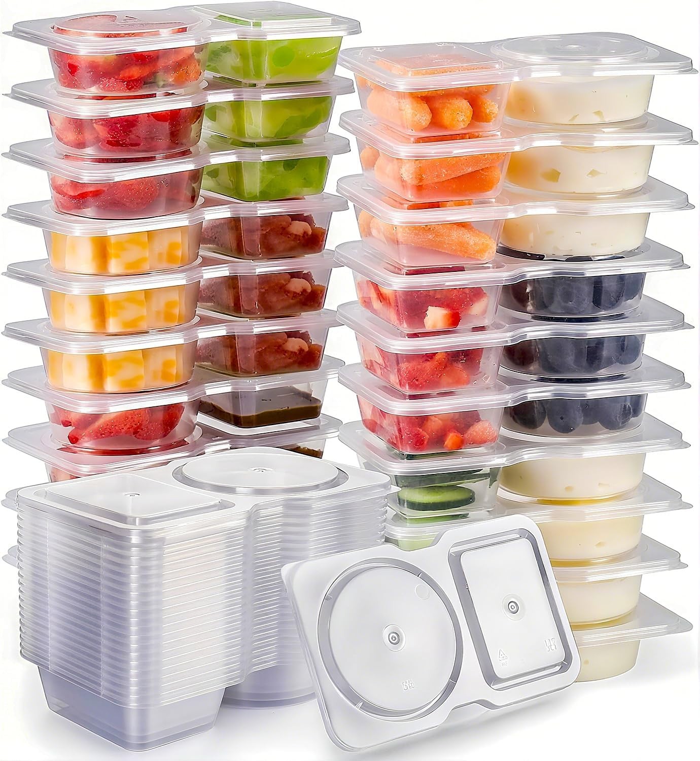 20 Pcs Airtight Reusable Snack Containers with Double Compartments for Meal Prep