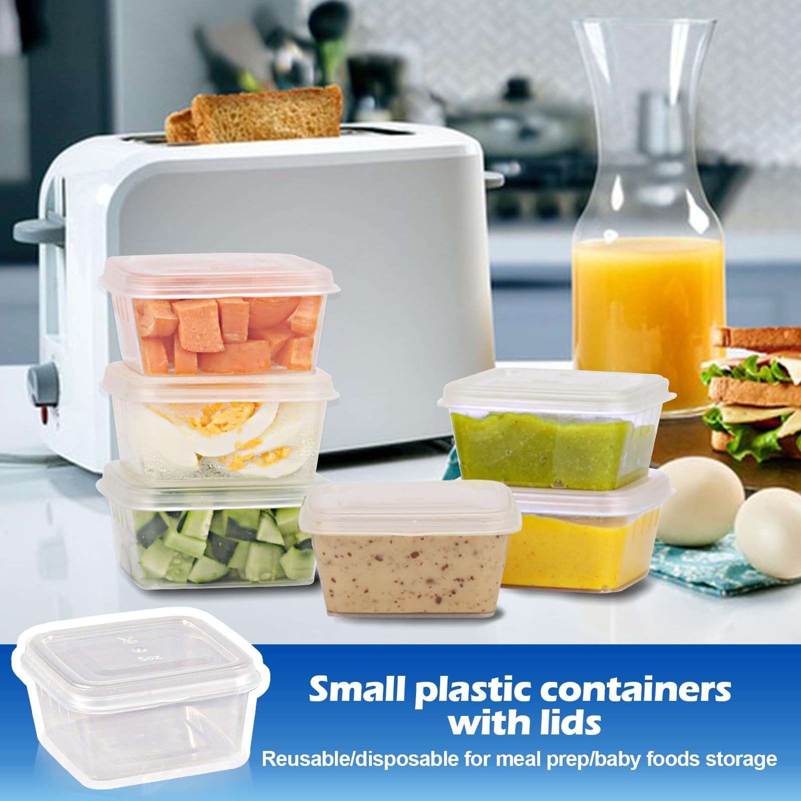 5 oz Small Plastic Containers with Lids (100pack), Food Storage Condiment Con…