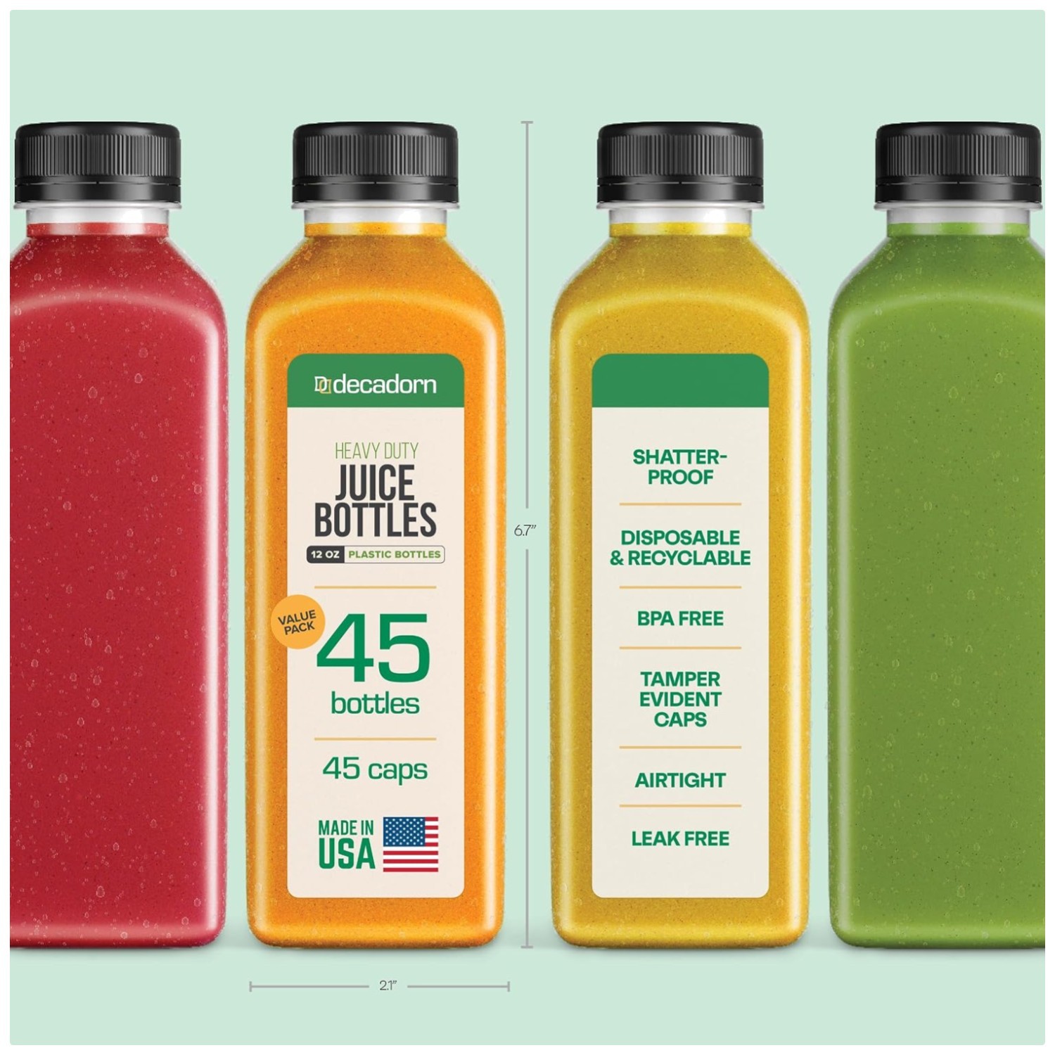 Durable 12 oz Shatterproof Juice Bottles 45 Pack