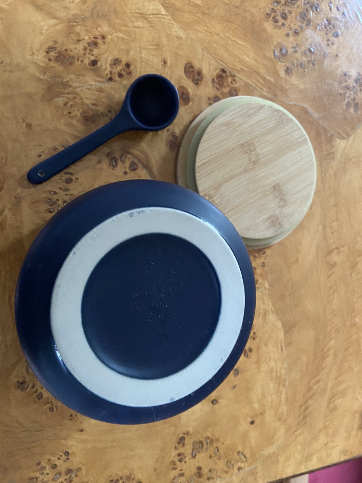 Athletic Greens Ceramic Blue Kitchen Storage Container Bamboo Lid 5”