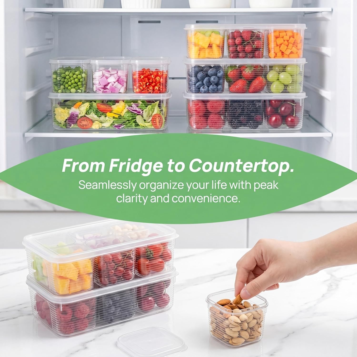 28 Pcs Salad Bar Container for Fridge, Plastic Food Storage Organizer with Li…