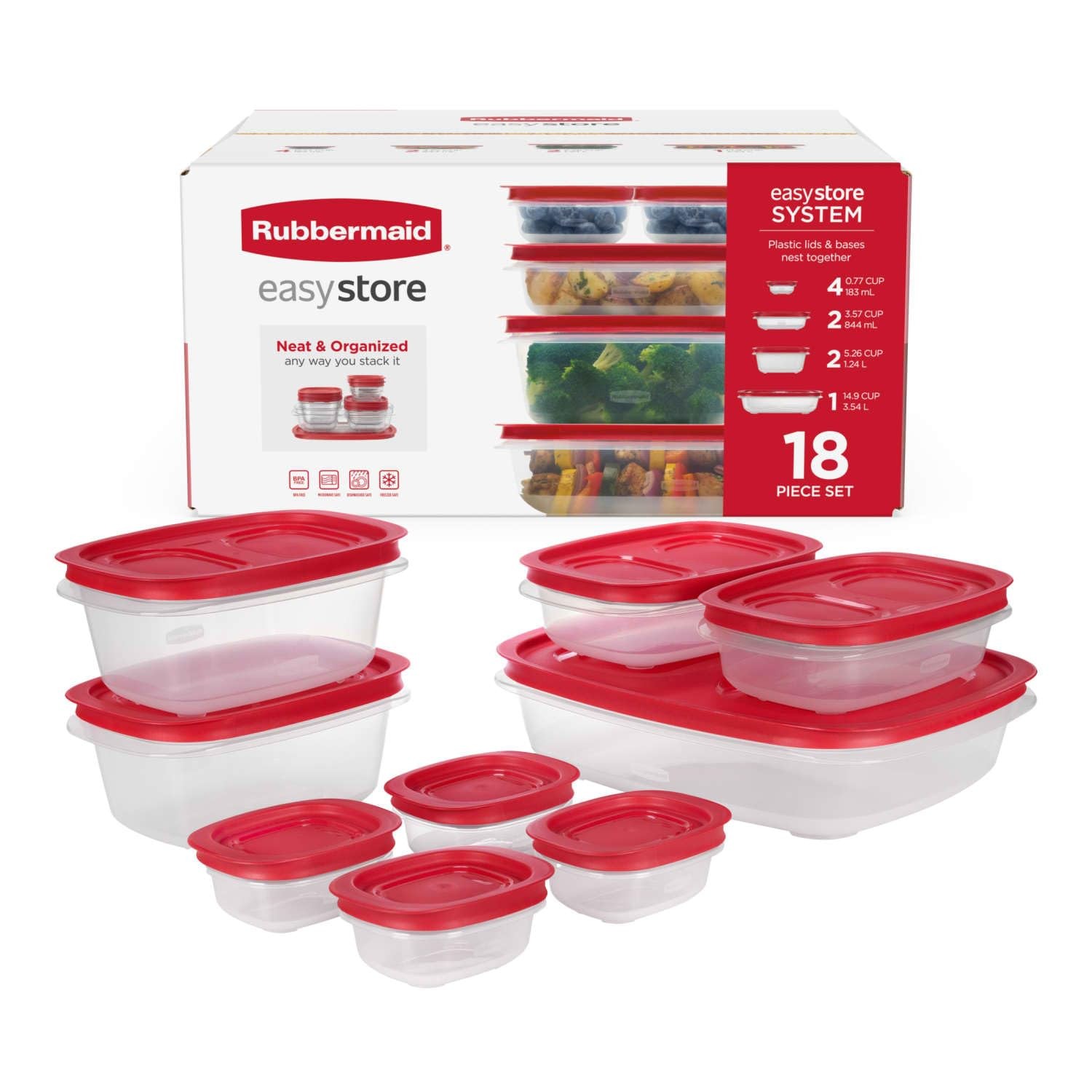 Rubbermaid EasyStore Large Containers, 18-Piece Set, 18-Piece, Easy Store