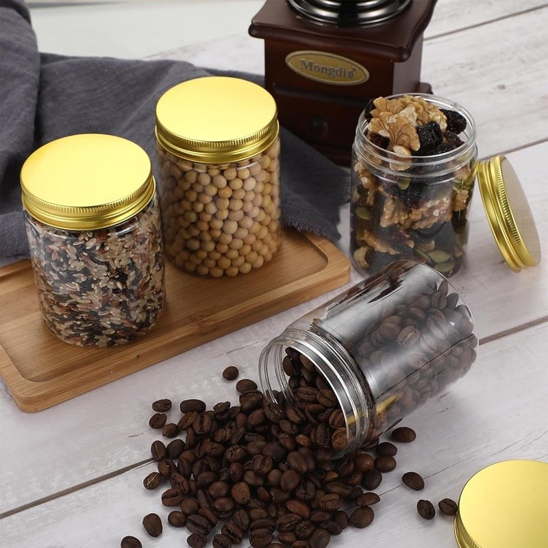 Clear Plastic Storage Containers W/ Gold Lids 60 Pack Durable Jars Food Crafts