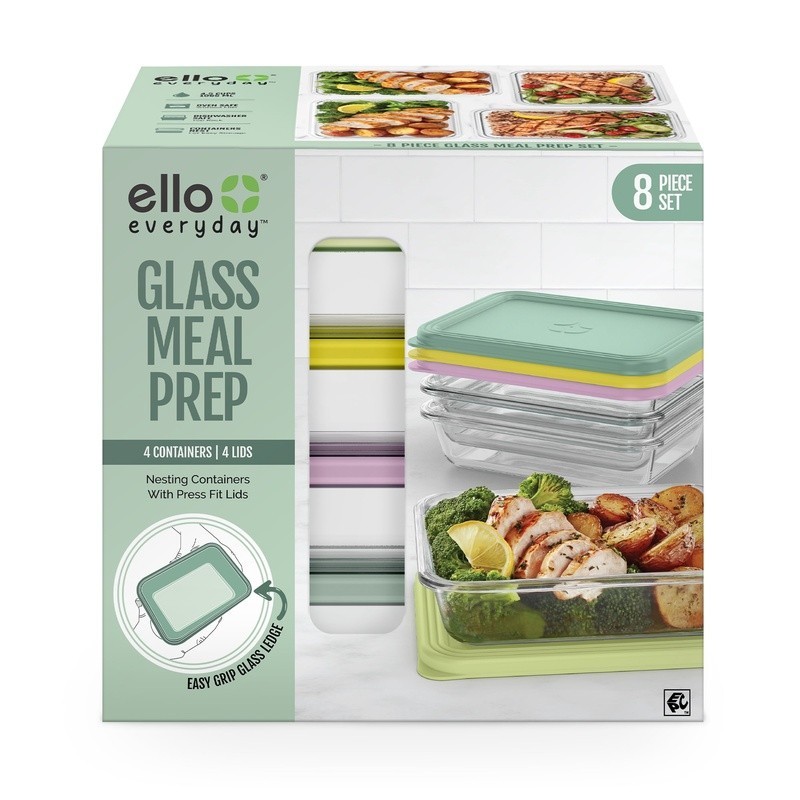 8 Piece Meal Prep Glass Containers Leak Resistant Lids Stackable Dishwasher Safe