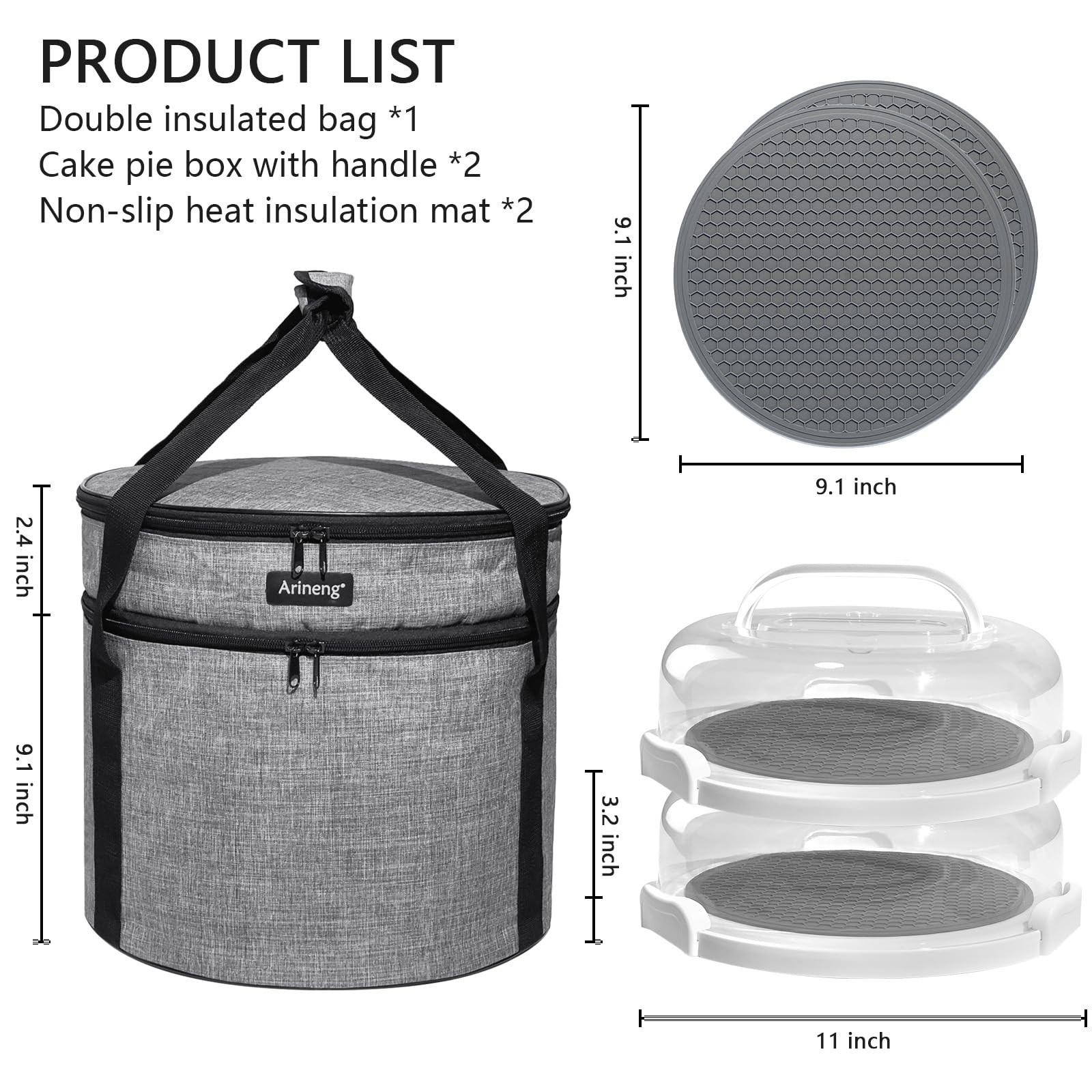 2 Pack Pie Containers with Lids and Handles, Includes Insulated Bags and Non-…