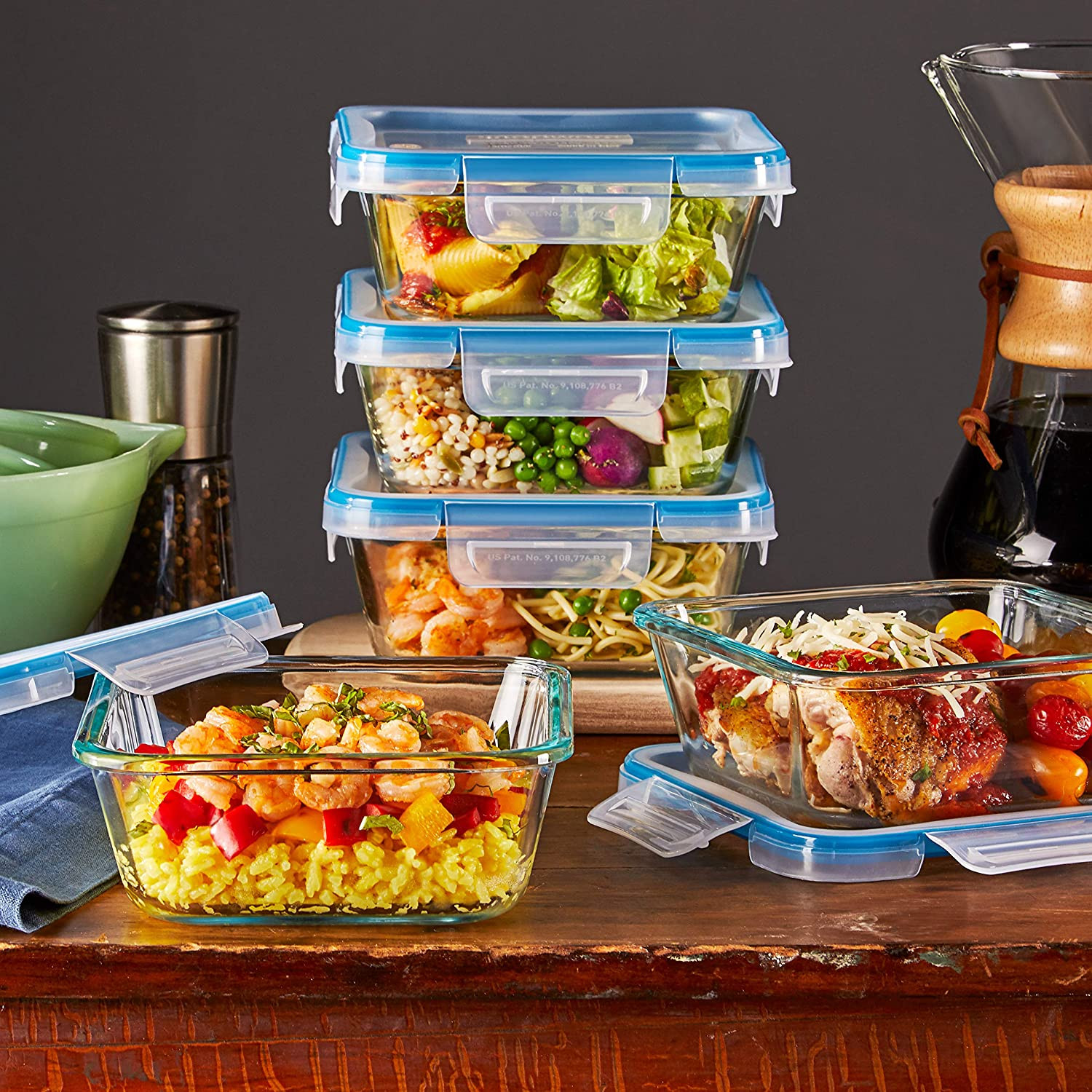 Glass Total Solutions (5-Pack, 4 Cup) Food Storage Containers Set, Airtight & Le