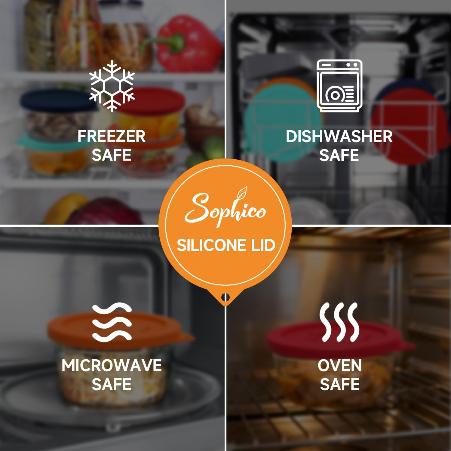 4 Cup round Silicone Storage Cover Lids Replacement for Anchor Hocking and Pyrex