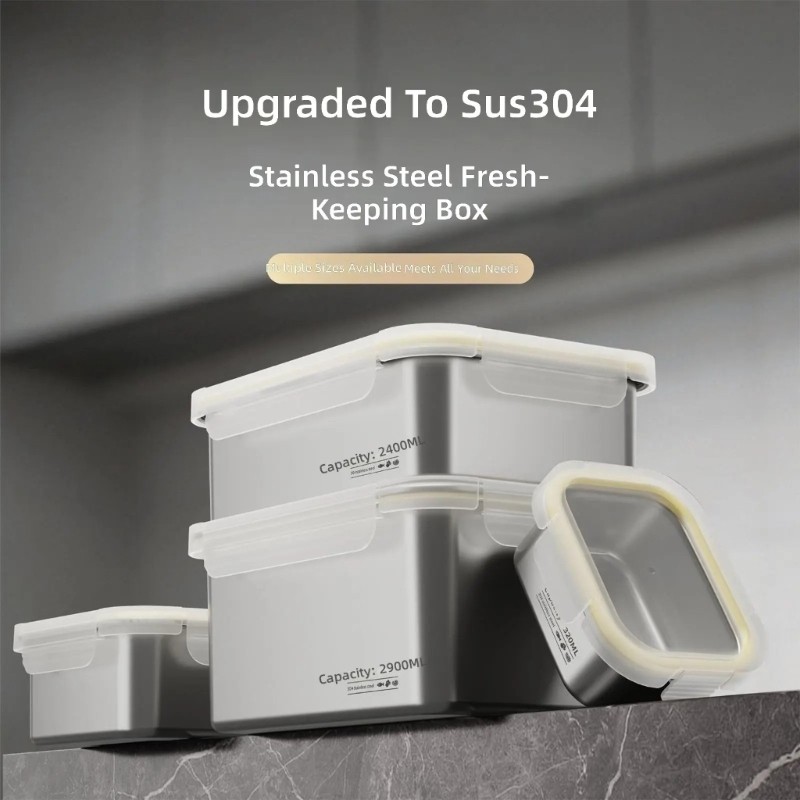 Rectangular Lunch Container in 304 Metal with Clear Lid