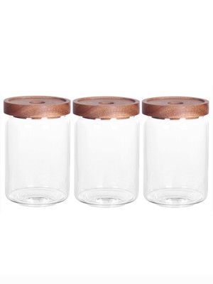 Glass Jars, Food Storage Containers with Airtight Acacia Lids, 20FL OZ(600ml)