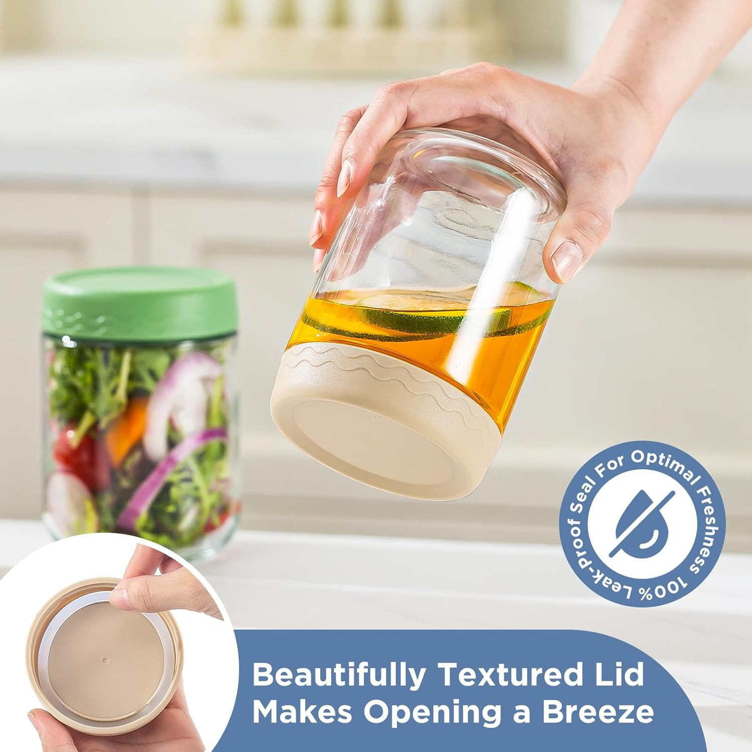 16 Oz Overnight Oats Containers with Lids – 4 Pack Glass Storage Jars with Airti