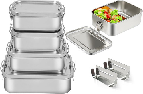 LEEPENK 304 Stainless Steel Lunch Box and Food Containers with Lids 4 Pack…