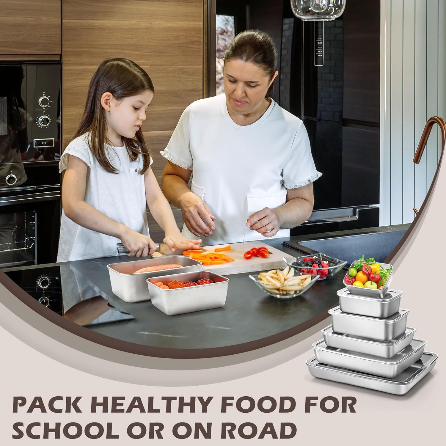 12Pcs 6 Sizes Stainless Steel Food Storage Container with Lid Reusable Meal Prep