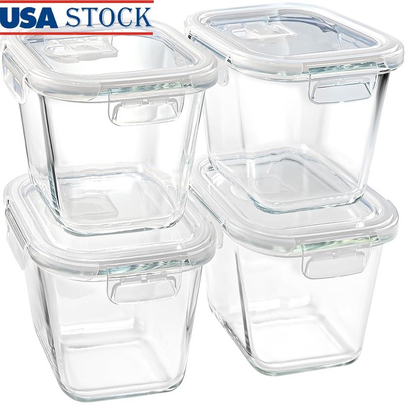 Airtight Glass Storage Containers Freezer Microwave Safe Meal Prep 4-Pack New