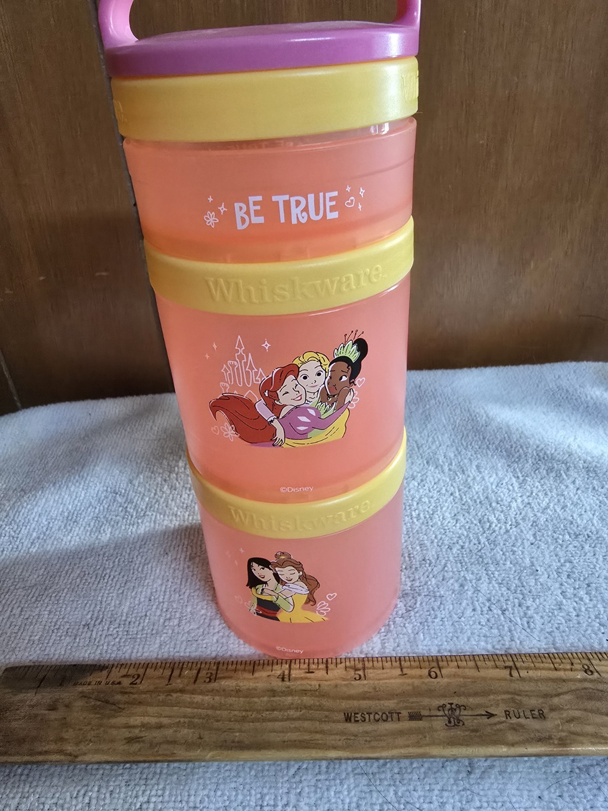 Whiskware Disney Princess 3 Stack Snack Containers W/ Handle Orange Yellow Pink