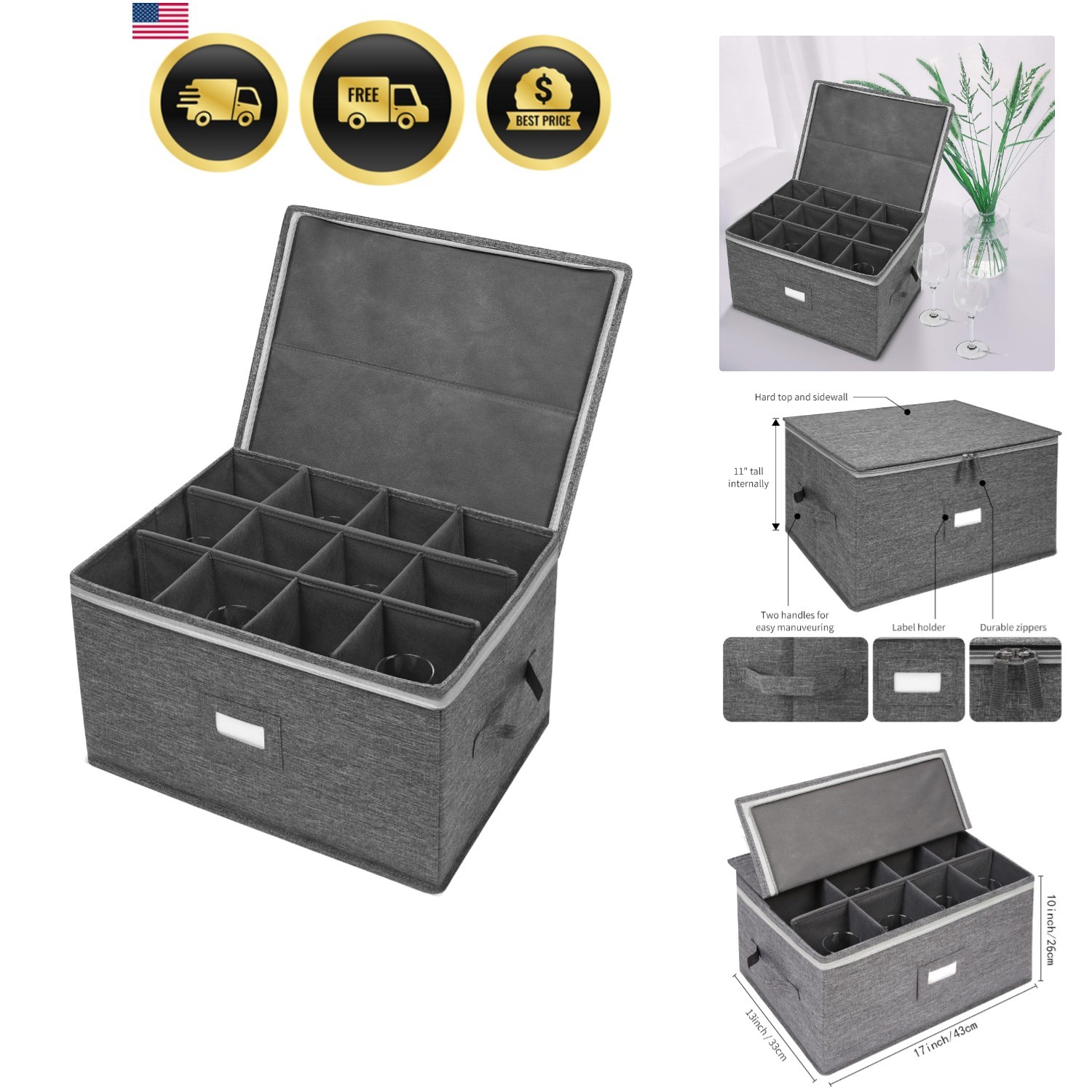 Stemware Storage Cases, Wine Glass Storage Box Containers for Glassware or Cr…