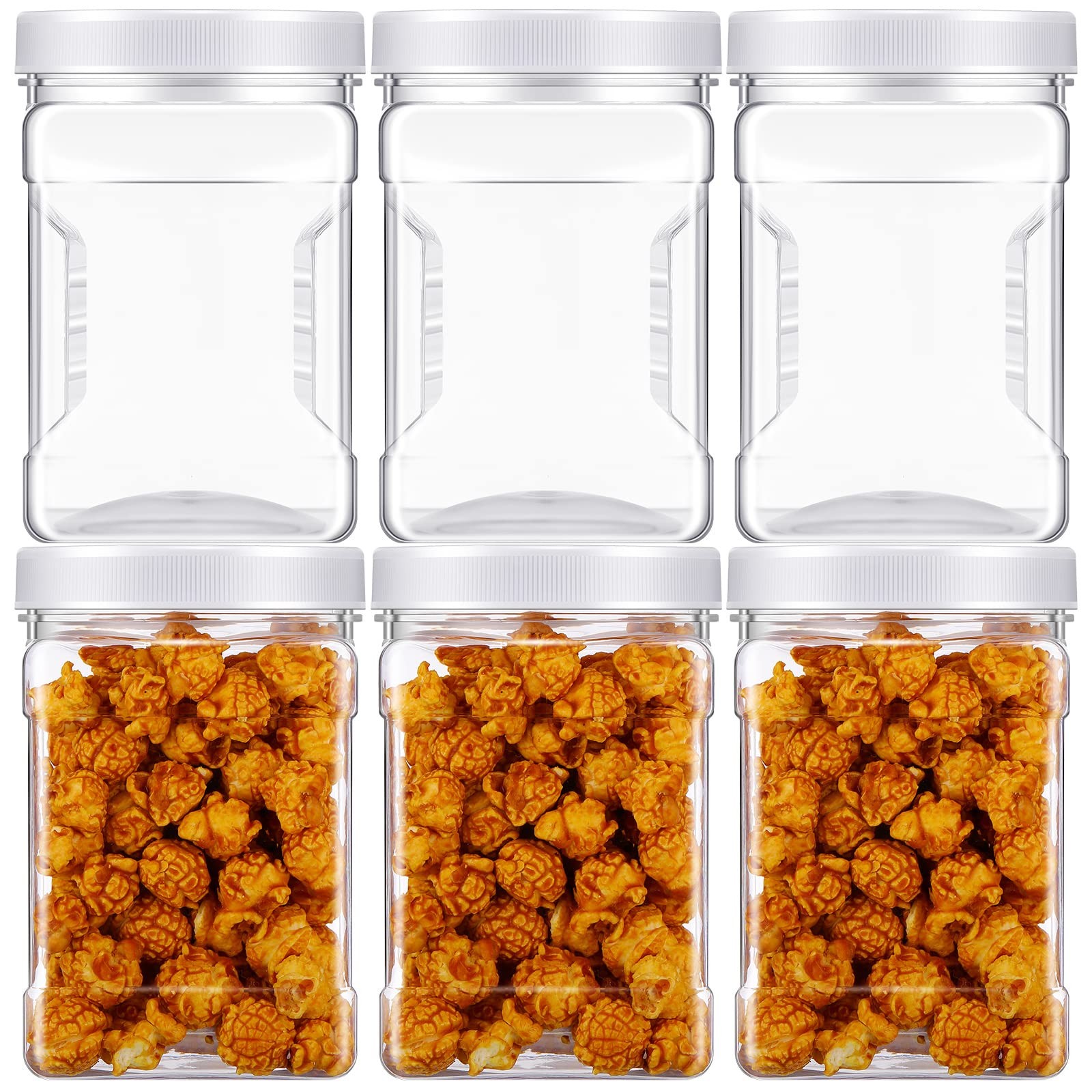 6 Pcs Half Gallon Square Plastic Containers with Lids 60.8 oz Clear Plastic J…